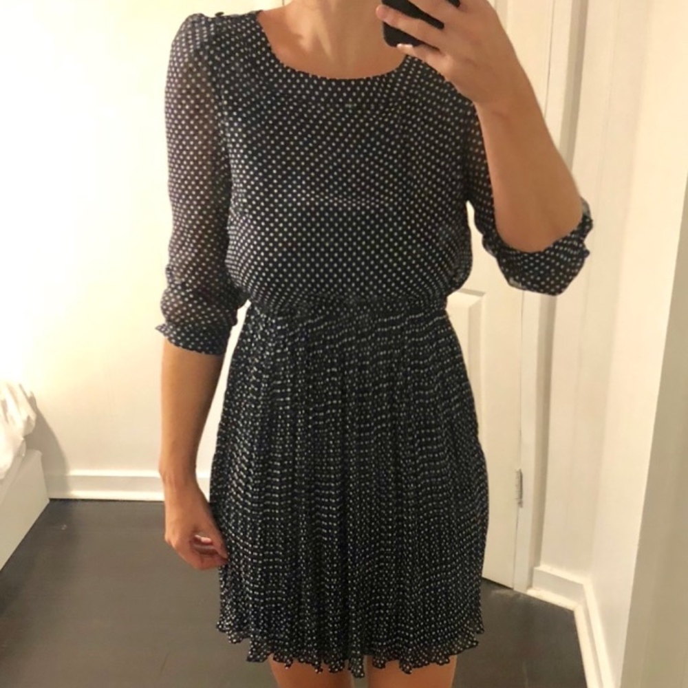 Navy and White Polkadot Tea Dress